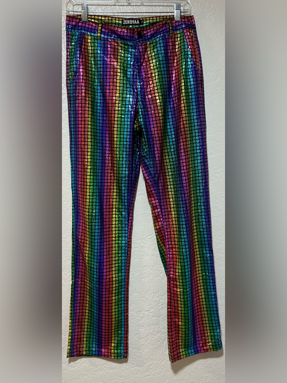Zeroyaa Women's Rainbow Sequin Straight-Leg Pants